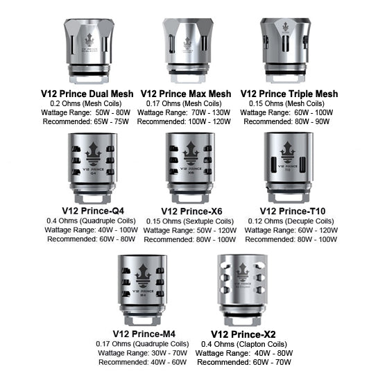 Smok TFV12 Prince Coils - X2, X6, Q4, T10, M4, Dual Mesh, Triple Mesh, Max Mesh